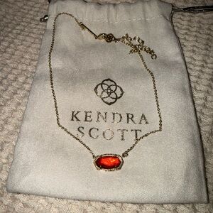 Kendra Scott Gold Necklace with Fiery Orange Pendant